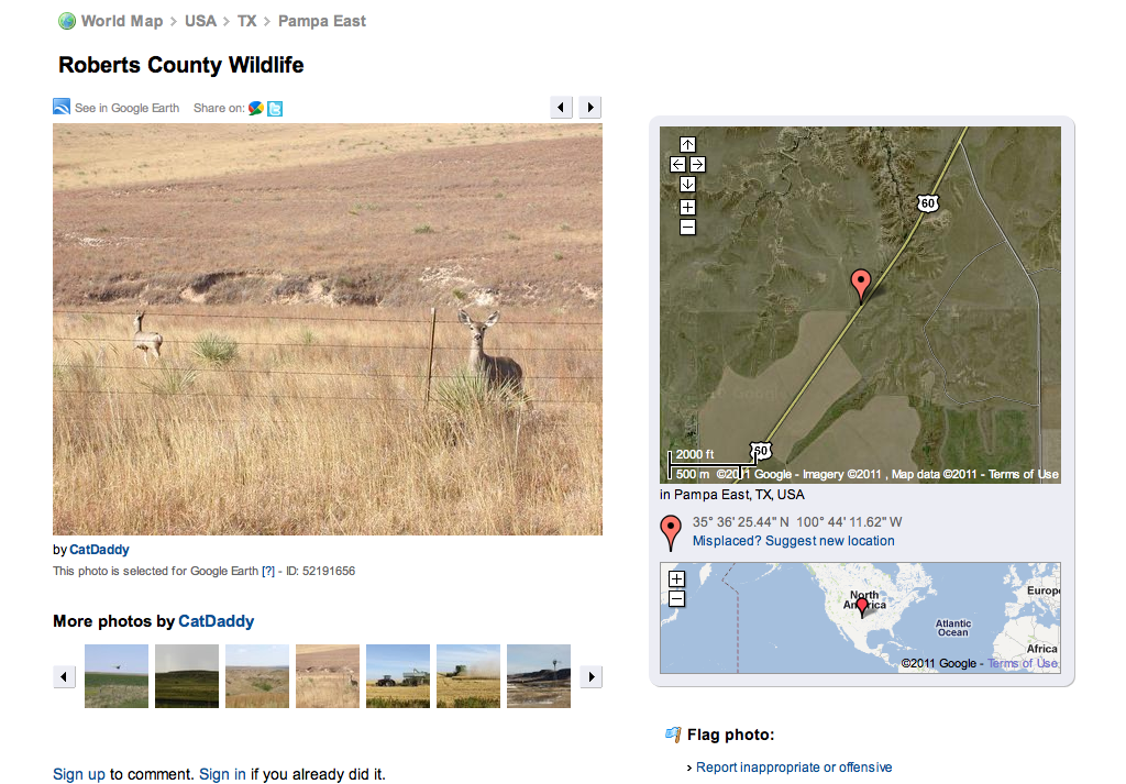 Roberts County Wildlife, an embedded link in the customized Google Earth