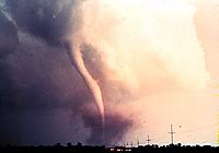 Image of the first tornado captured by the National Severe Storms Laboratory Doppler radar in Union City, Oklahoma on May 24, 1973.