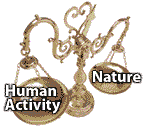 Image showing a scale balancing Human Activity and Nature.