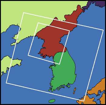 Image showing white outlines of a few selected satellite images.  Each outlined area links to a more detailed photograph of that given area.