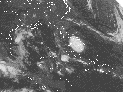 Image of a hurricane about to hit the United States coast.