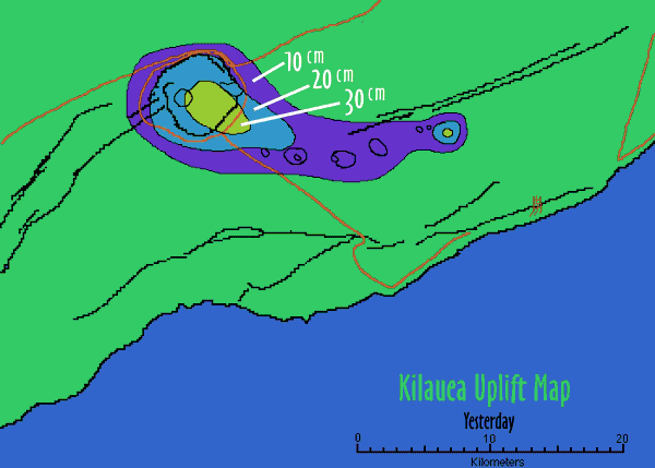 Image of a Kilauea Uplift Map.  Please have someone assist you with this.