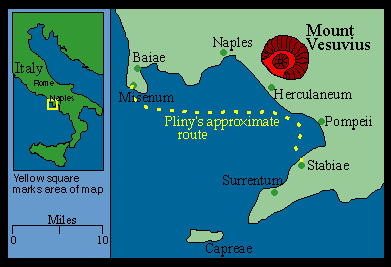 Image of a map showing Mount Vesuvius and where it is located in Italy.